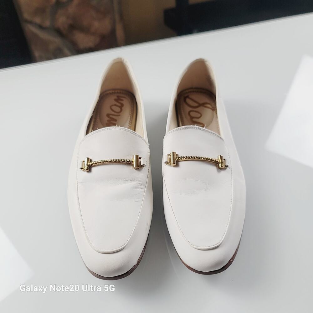 SAM EDELMAN LIOR LOAFERS IN WHITE LEATHER, SZ 8.5